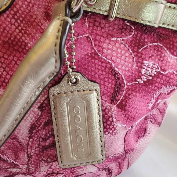 Coach Madison Floral Opa Sophia Shoulder Bag shades of pink and metallic gold - Picture 3 of 16